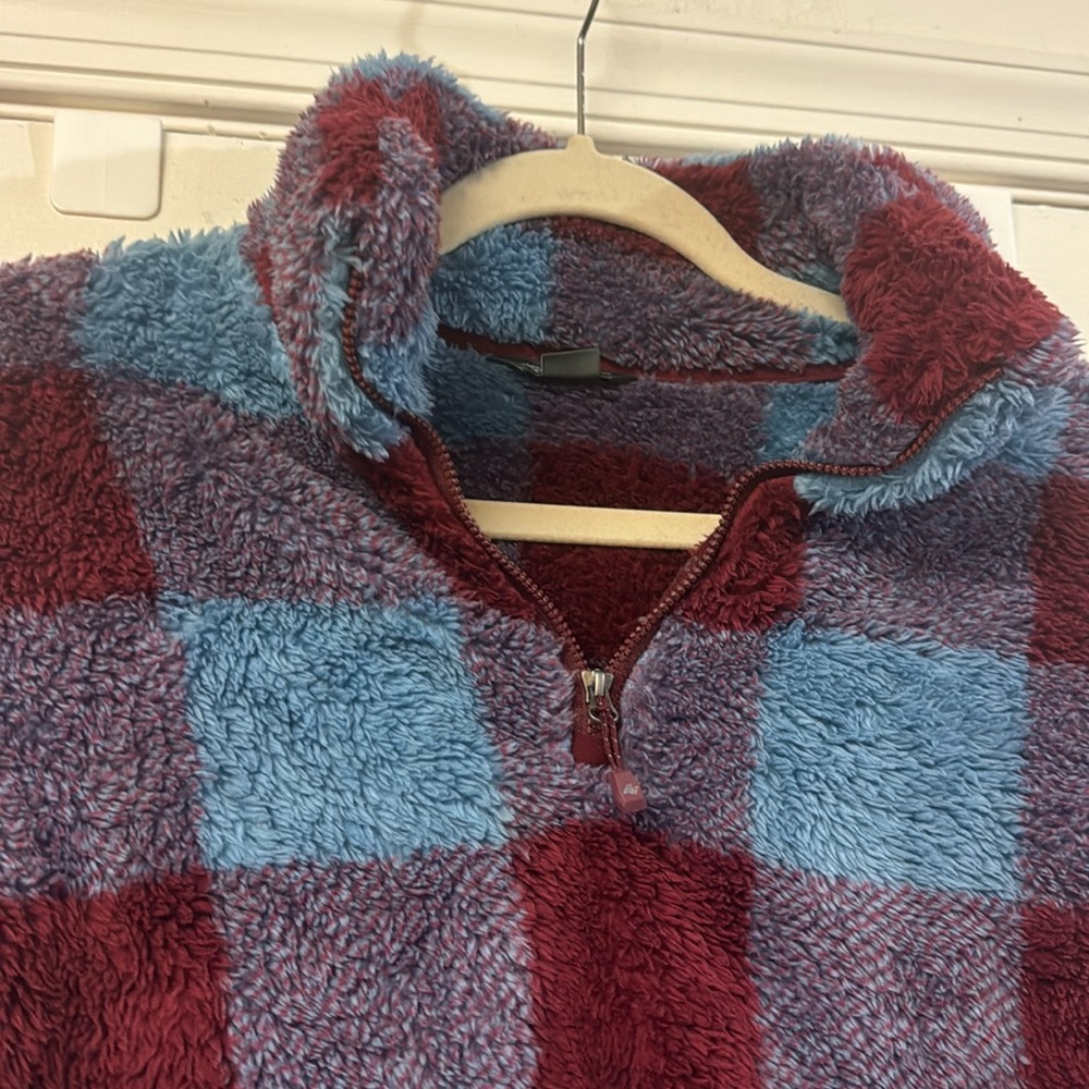 NWT Eddie Bauer women’s blue purple plaid plush  1/4 zip sweatshirt jacket S - Picture 3 of 6